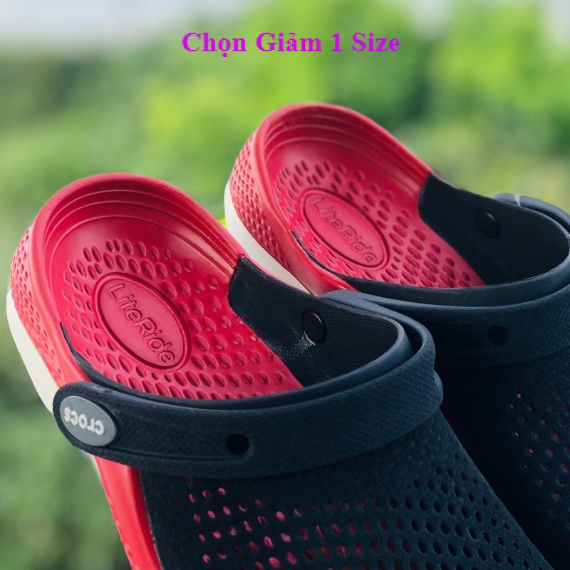 Dép có quai hậu Cross Literide 360, giày sục sandal Crocs quai ngang bít đầu nam nữ chống thấm nước, đi mưa nắng thoải mái màu đỏ đen