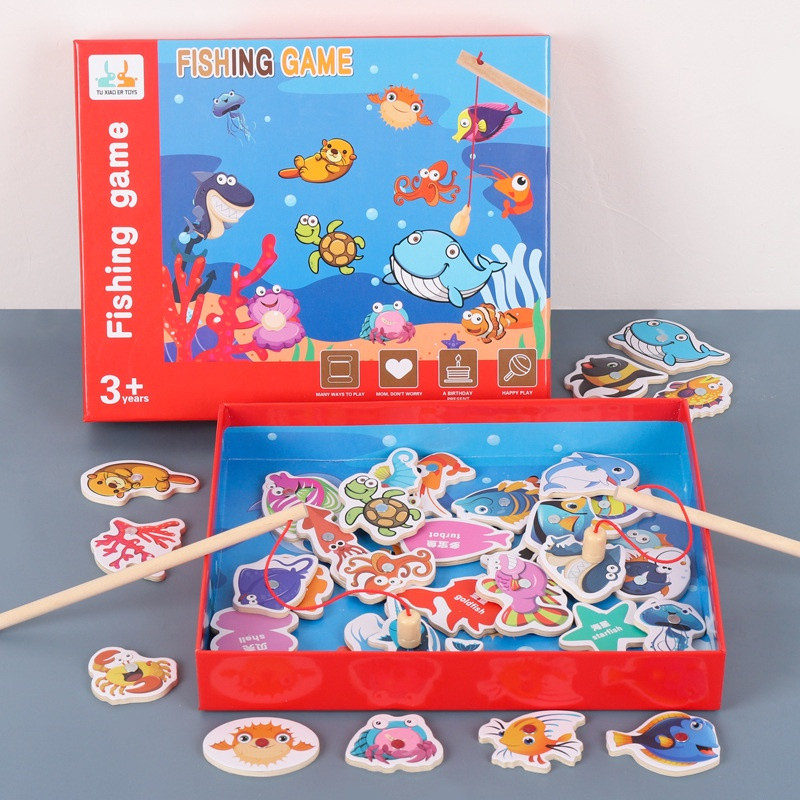 Fishing toy set combination magnet game jigsaw puzzle number for baby playing Medium Medium learning, đồ child toy fun