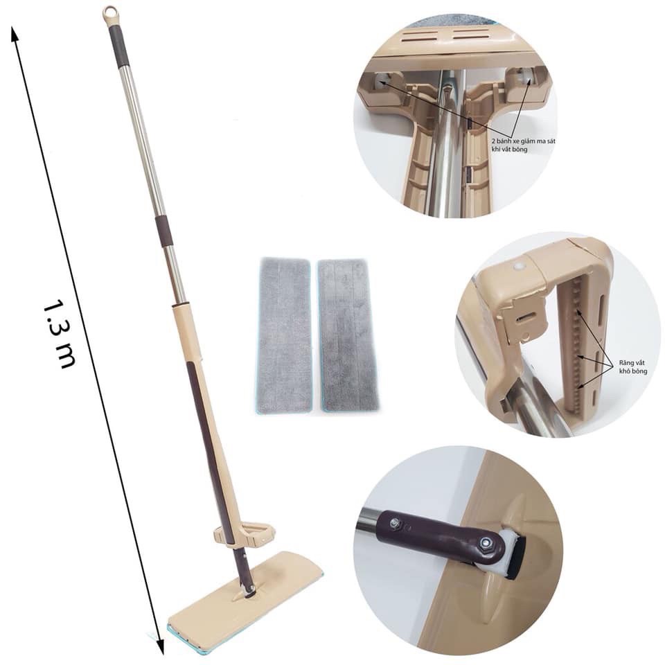 Cây Lau Nhà Tự Vắt Tặng Kèm 2 Bông Lau Tiện Lợi Cán Dài Xoay 360 Độ
