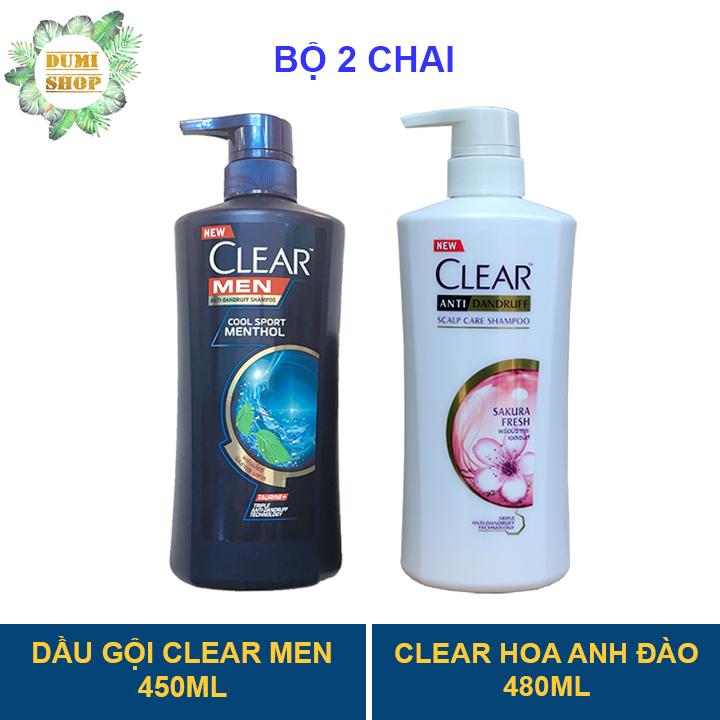 Bộ 2 chai dầu gội Clear Men 450ml và Clear Hoa Anh Đào 480ml