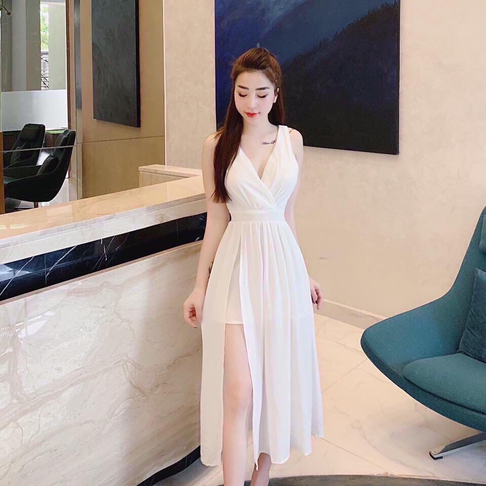 Đầm Maxi Chiết Eo Xếp Ly ( mẫu như hình chất liệu vải voan ) thời trang nữ