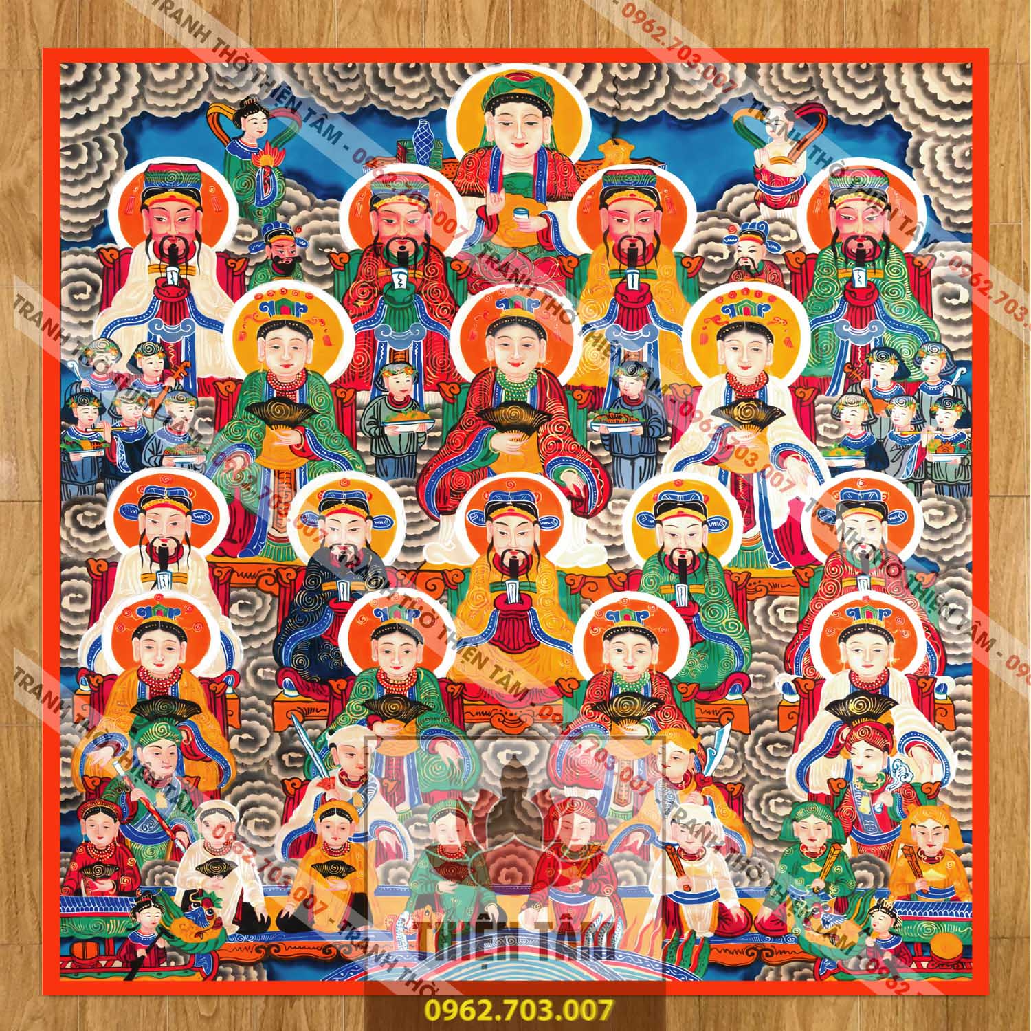 Tranh Tứ Phủ Công Đồng chất liệu vải phủ bóng cao cấp dày dặn 1mx1,1m (không khung)