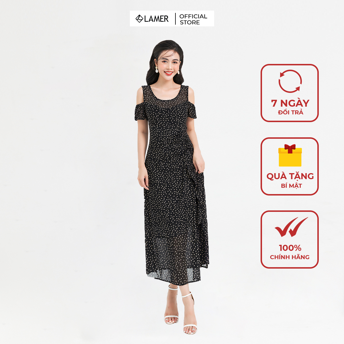 Đầm Maxi Lamer Nhón Eo Hở Vai L63M21H057
