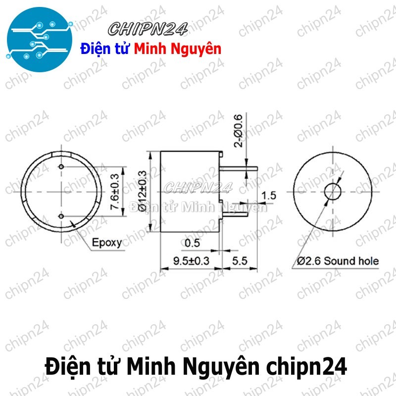 [2 cái] (K140) Còi Bip 3V 12095 12x9.5MM - HH002592