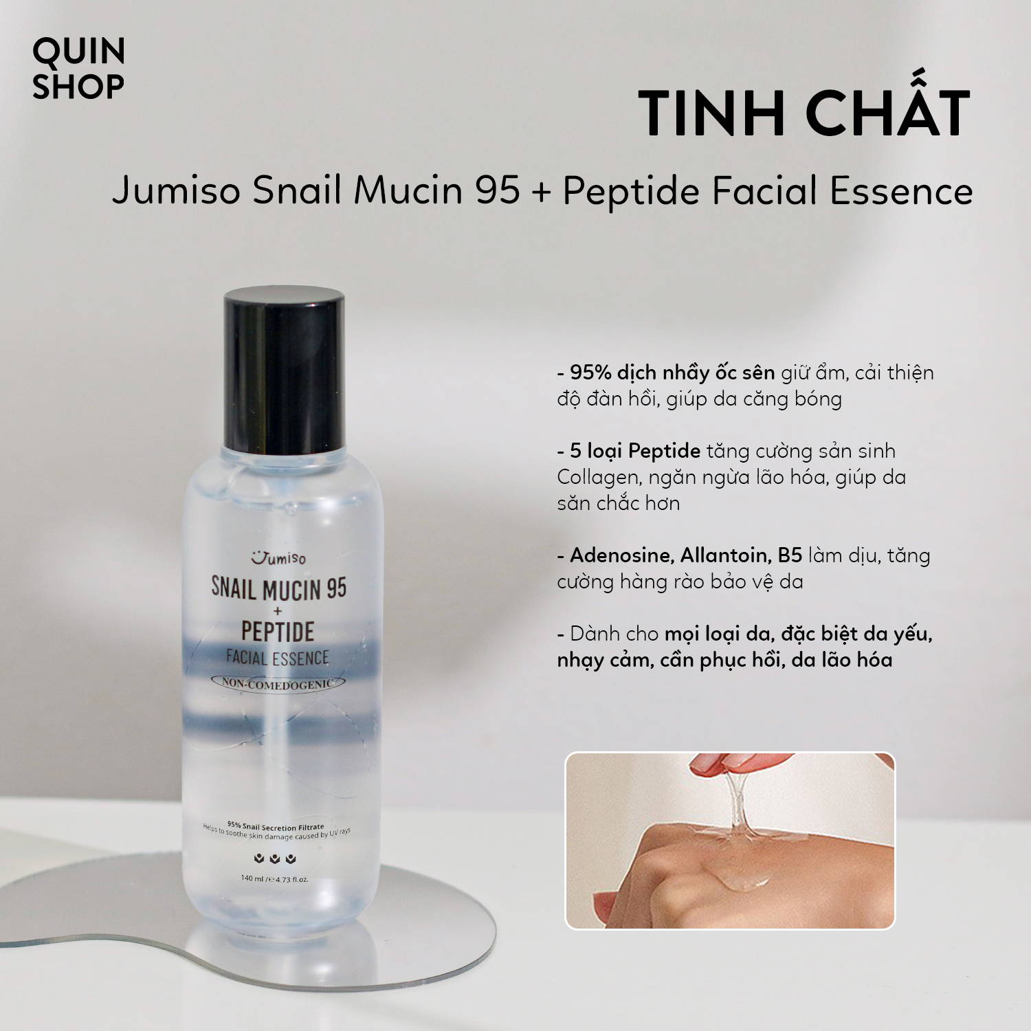 Tinh Chất Jumiso Snail Mucin 95 + Peptide Facial Essence, All Day Vitamin Brightening & Balancing, VC-IP 1.0 Firming, Pure C 5.5 Glow, Waterfull Hyaluronic Acid Serum