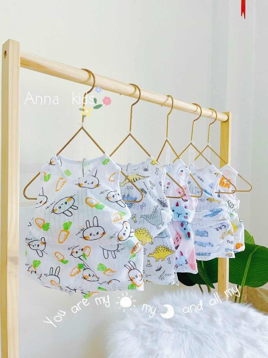 Bộ cotton giấy balo cho bé trai/bé gái từ 4-16kg