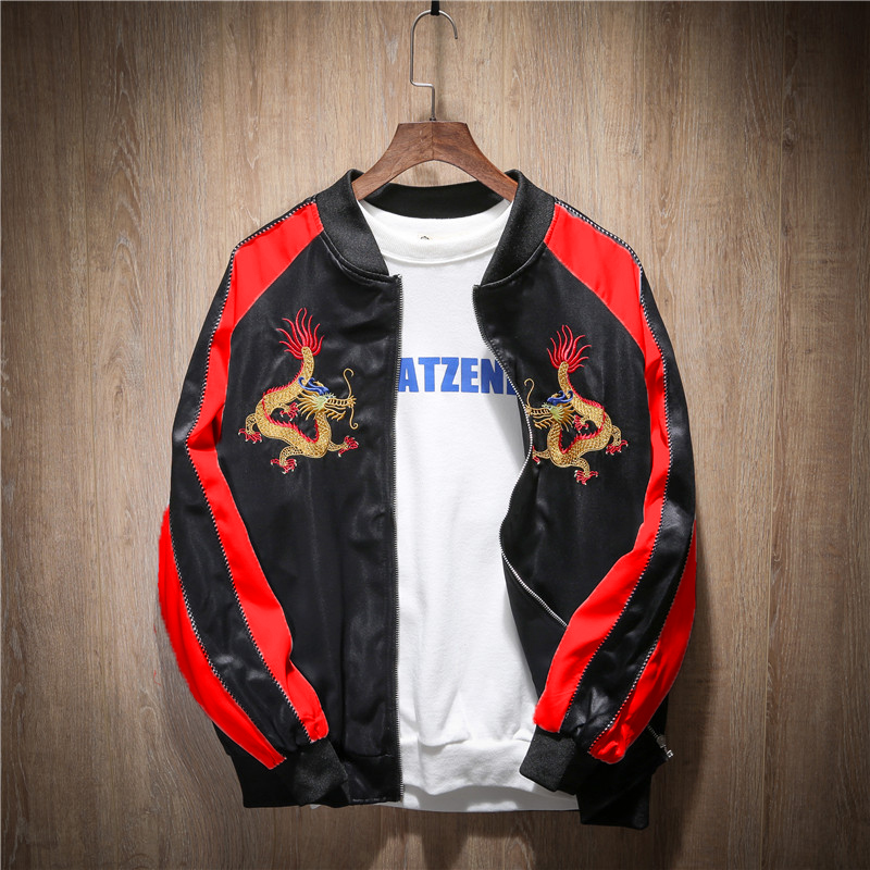 Áo Khoác Nhẹ Bomber Nam Nữ Khóa Kéo In Hình Song Long Tay Phối Phong Cách Hàn Quốc Trẻ Trung Thời Trang FASHION4MEN AO KHOAC 9000032C2