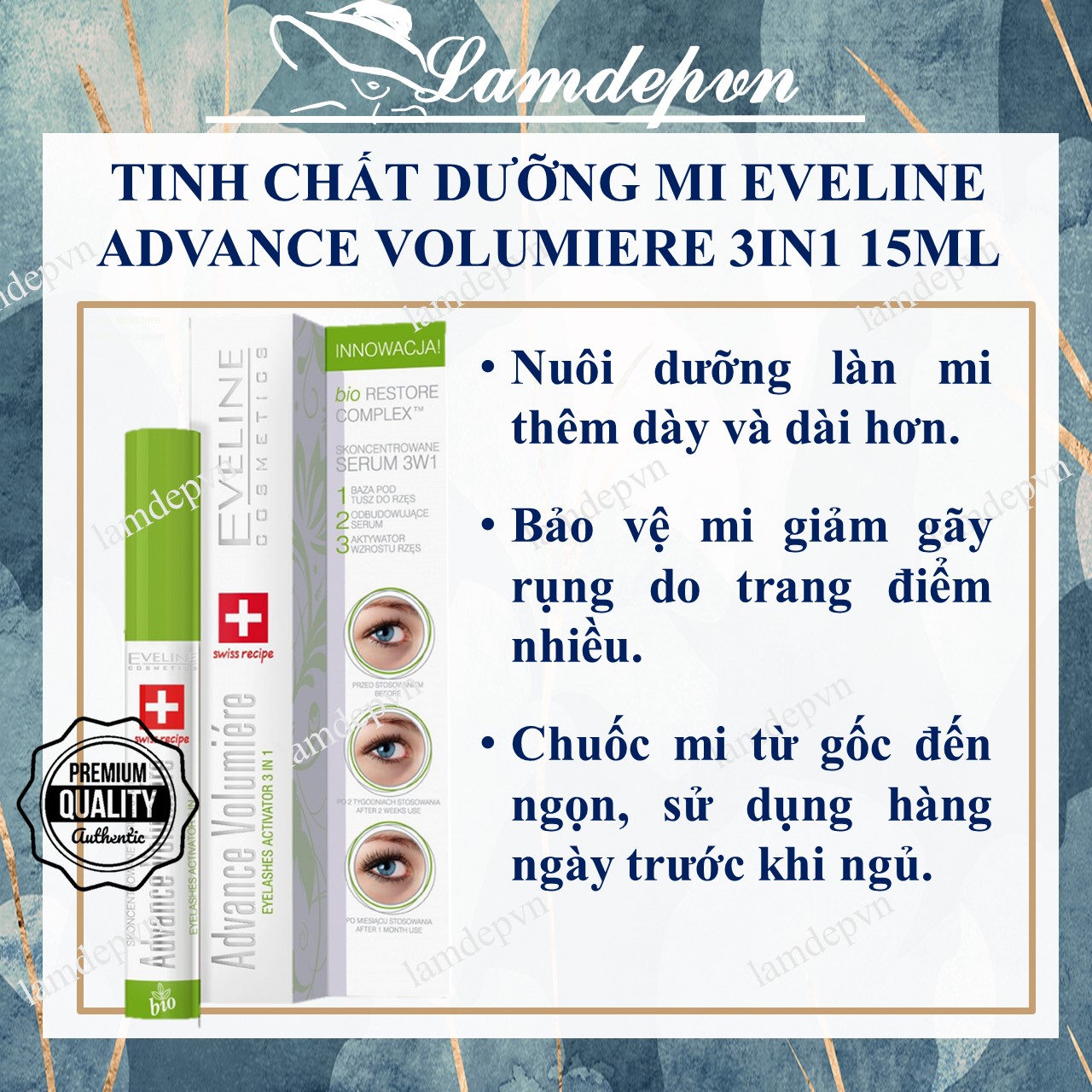Dưỡng mi eveline 3in1 dày, dài, cong mi