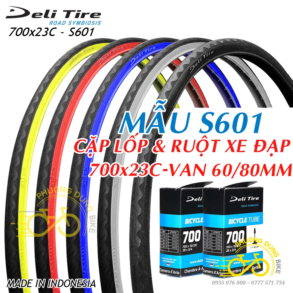 Cặp lốp và ruột xe đạp deli tire s601 700x23c