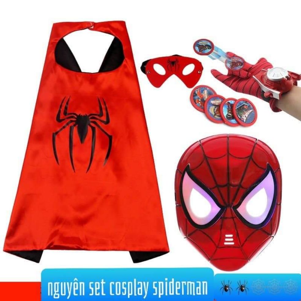 Set bộ hoá trang halloween cosplay Người nhện spiderman cho bé trai siêu ngầu (áo choàng, kèm phụ kiện mặt nạ, bao tay và ná bắn, mặt nạ)