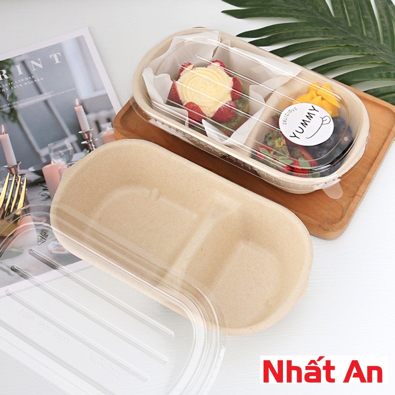 Hộp bento bã mía hình oval (có 2 mẫu) set 10 cái