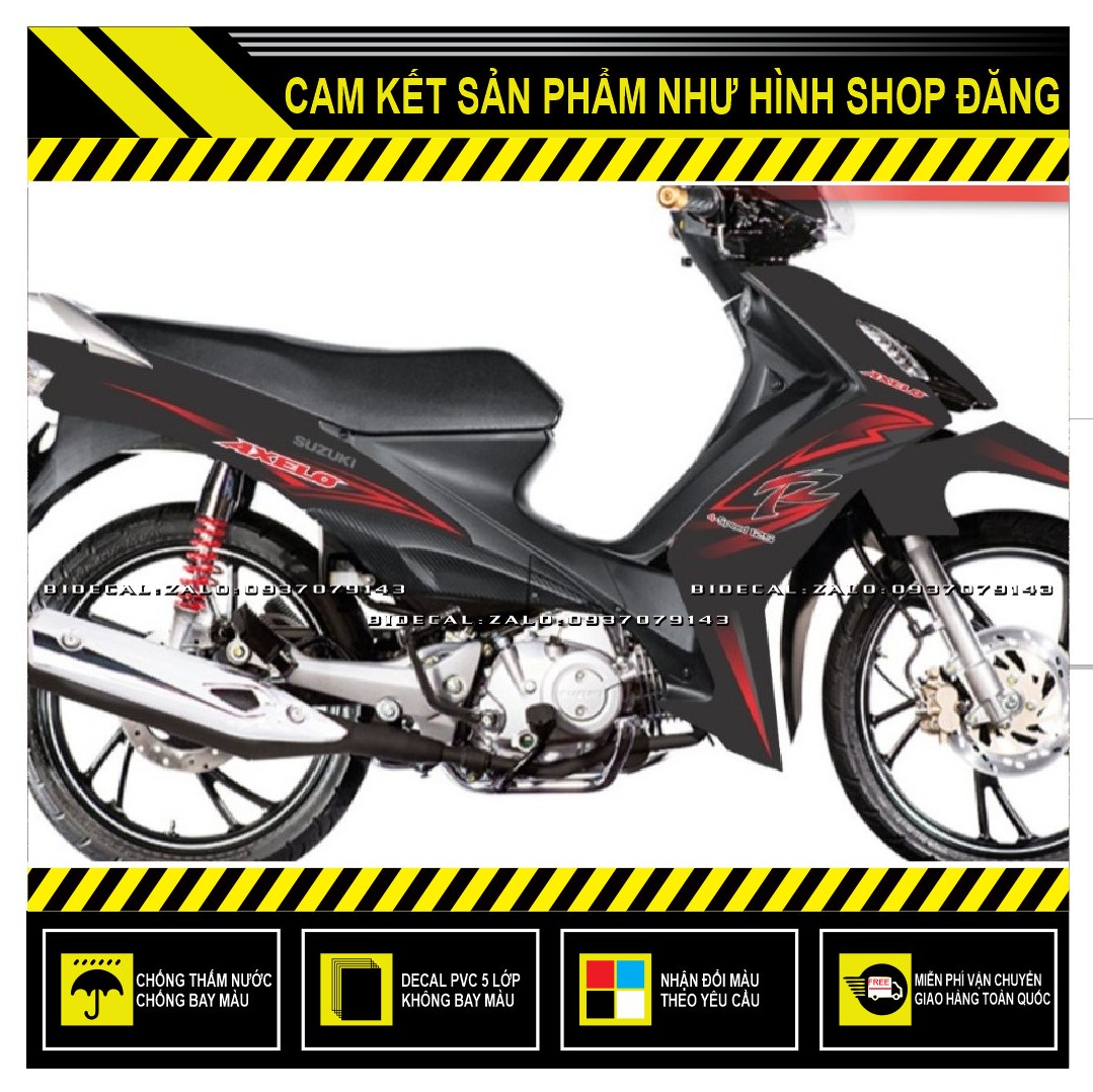 TEM RỜI AXELO MẪU R 2020 PHỐI TEM ĐỎ DÁN XE ĐEN ( DECAL CAO CẤP - KHÁNG NƯỚC - KHÔNG BAY MÀU )