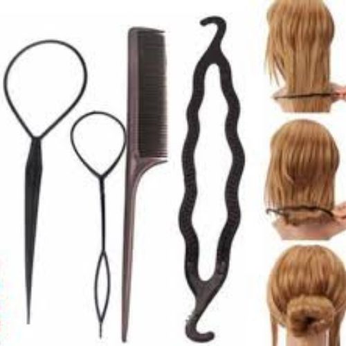 [HÀNG CÓ SẴN]Combo 3 Bộ dụng cụ làm tóc tạo kiểu phồng rút búi tóc đa năng(4 món)
