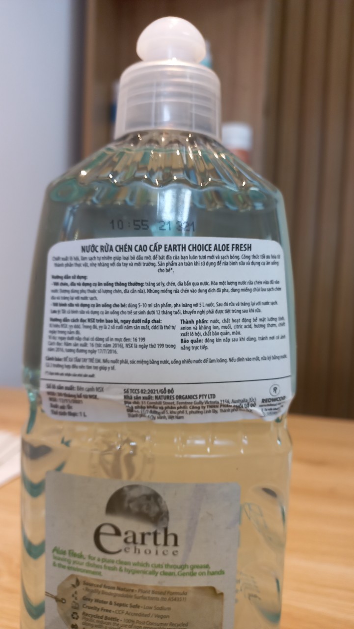 Nước rửa chén cao cấp Earth Choice Aloe Fresh 1L