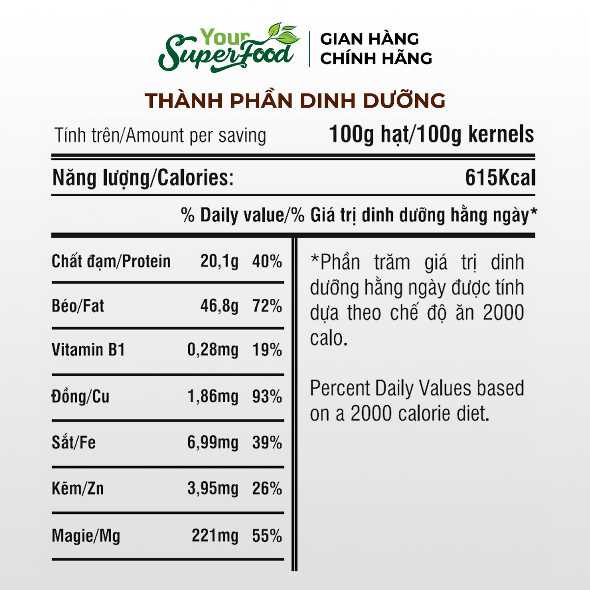 Hạt Điều Rang Củi Vỏ Lụa Loại A (hộp 240g) Your Superfood