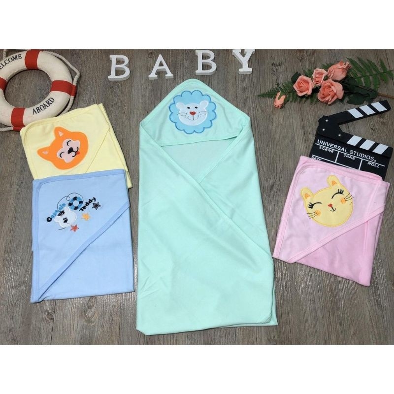 Chăn ủ hè cotton có mũ thêu mũ/in hình cho bé (LOẠI ĐẸP/nhiều mẫu)