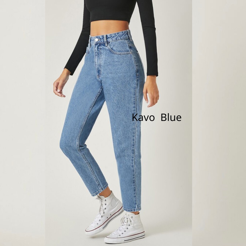 Quần Bò Nữ Dáng Baggy Cạp Lưng Cao Trơn