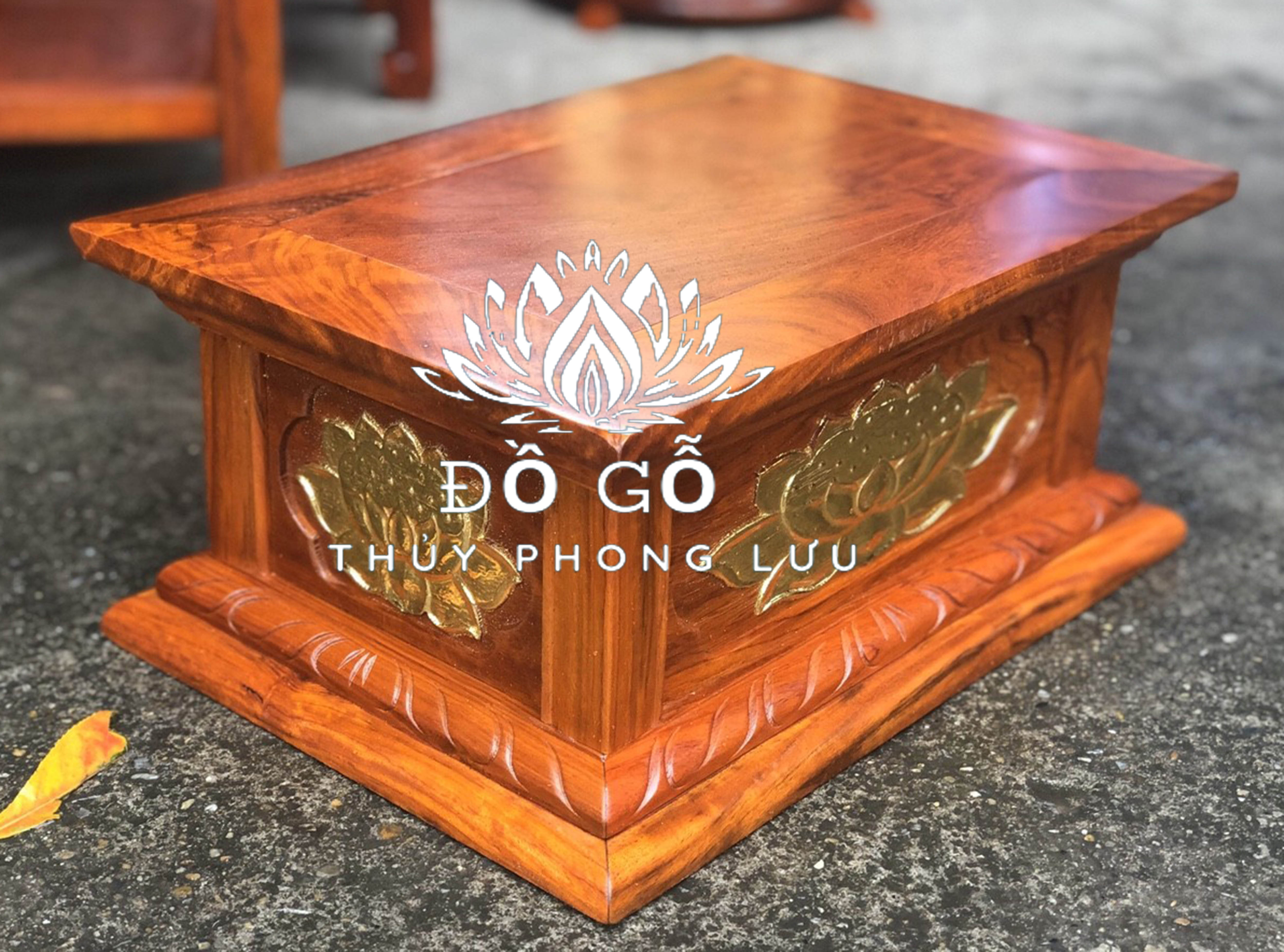 Đôn đế chiện vuông sen kiểu hộp gỗ hương cao 17cm