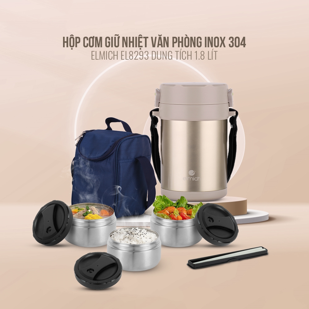 Hộp cơm giữ nhiệt văn phòng Inox 304 Emich EL8293 dung tích 1.8 Lít