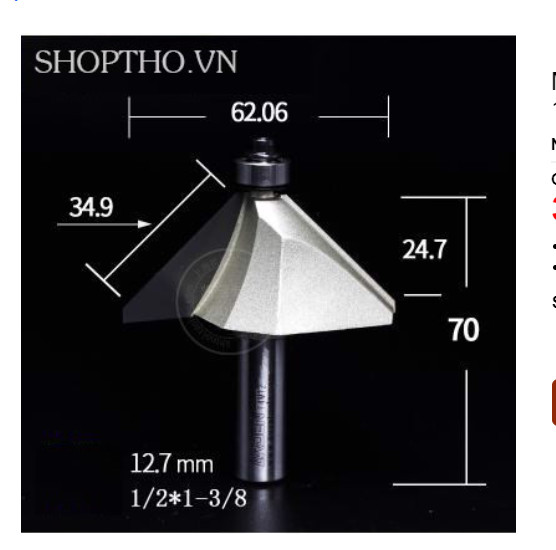 Mũi phay vát gỗ 45 độ arden 0209