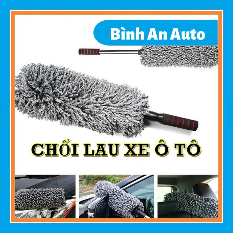 Cây chổi lau bụi ô tô bằng sợi dầu màu xám - cán kim loại điều chỉnh được độ dài - dọn nội thất cho xe hơi, otô, xe tải