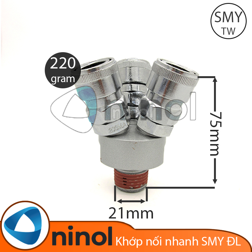 Đầu nối dây hơi khí nén nhanh chia 3 SMY Đài Loan