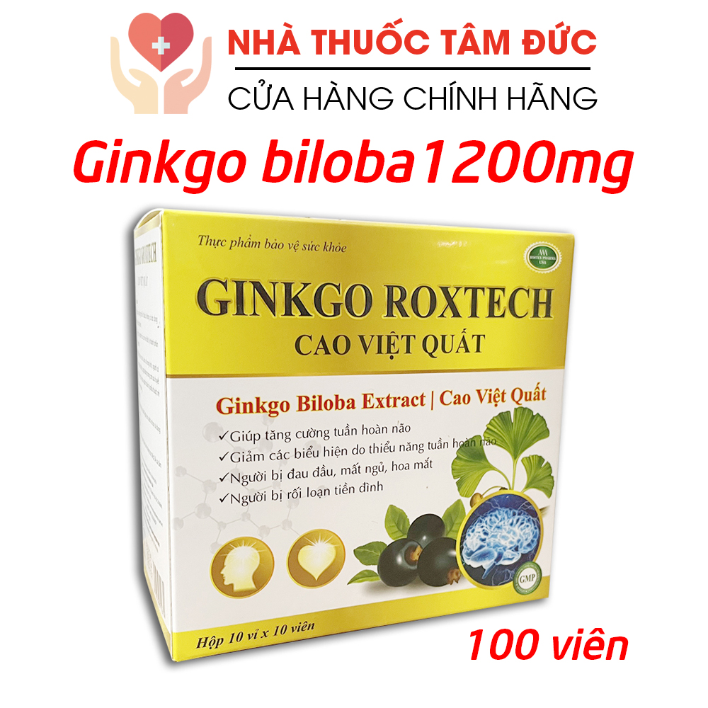 Hoạt huyết dưỡng não Ginkgo Biloba 1200mg Cao Việt Quất giảm đau đầu hoa mắt chóng mặt - Hộp 100 viên