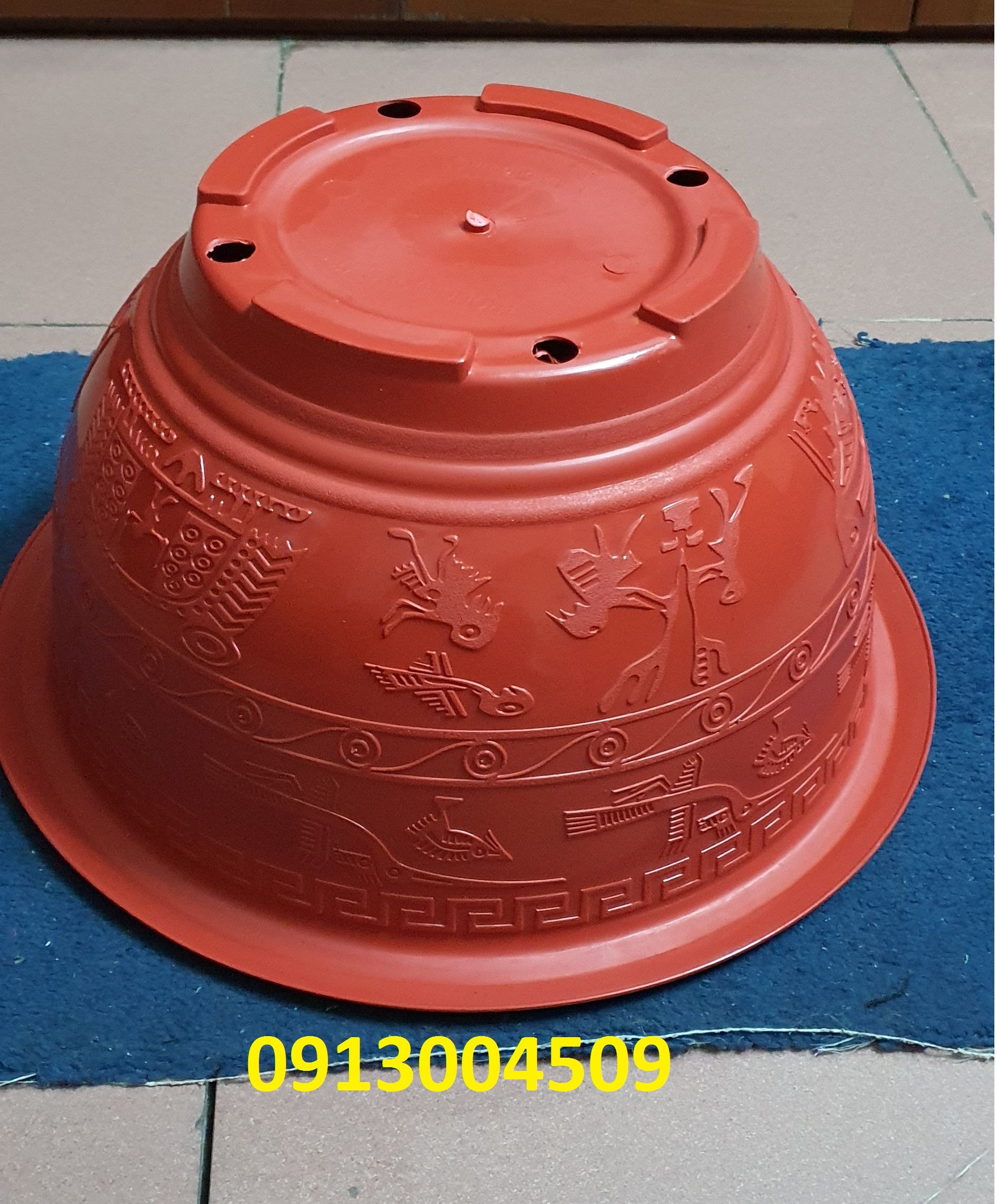 Chậu nhựa tròn T48 đỏ hoa văn đa dạng