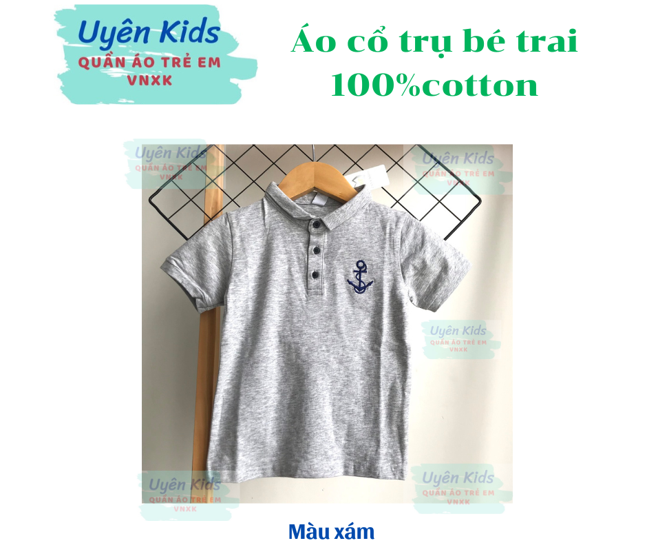 Áo cổ trụ bé trai VNXK cotton 100% lịch sự đứng form