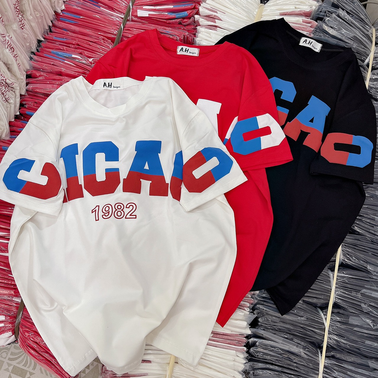 Áo thun cotton Thái nữ dáng vừa phối chữ ( Mã THÁI chữ CHICA.)