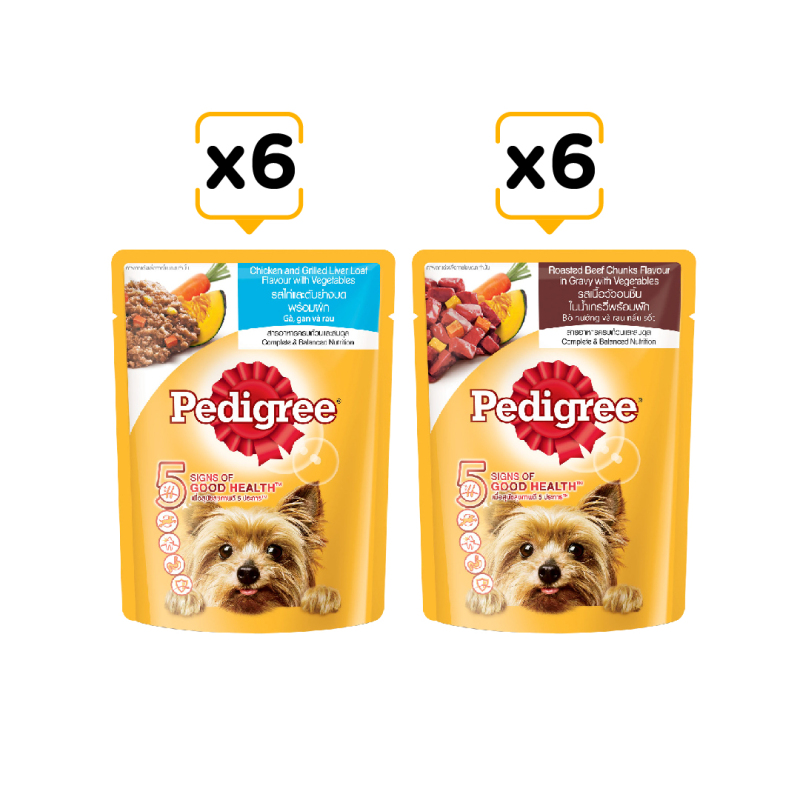 PEDIGREE® thức ăn cho chó lớn dạng sốt mix 2 vị 80g - Gà,gan nướng (6 gói) & Bò nướng (6 gói)
