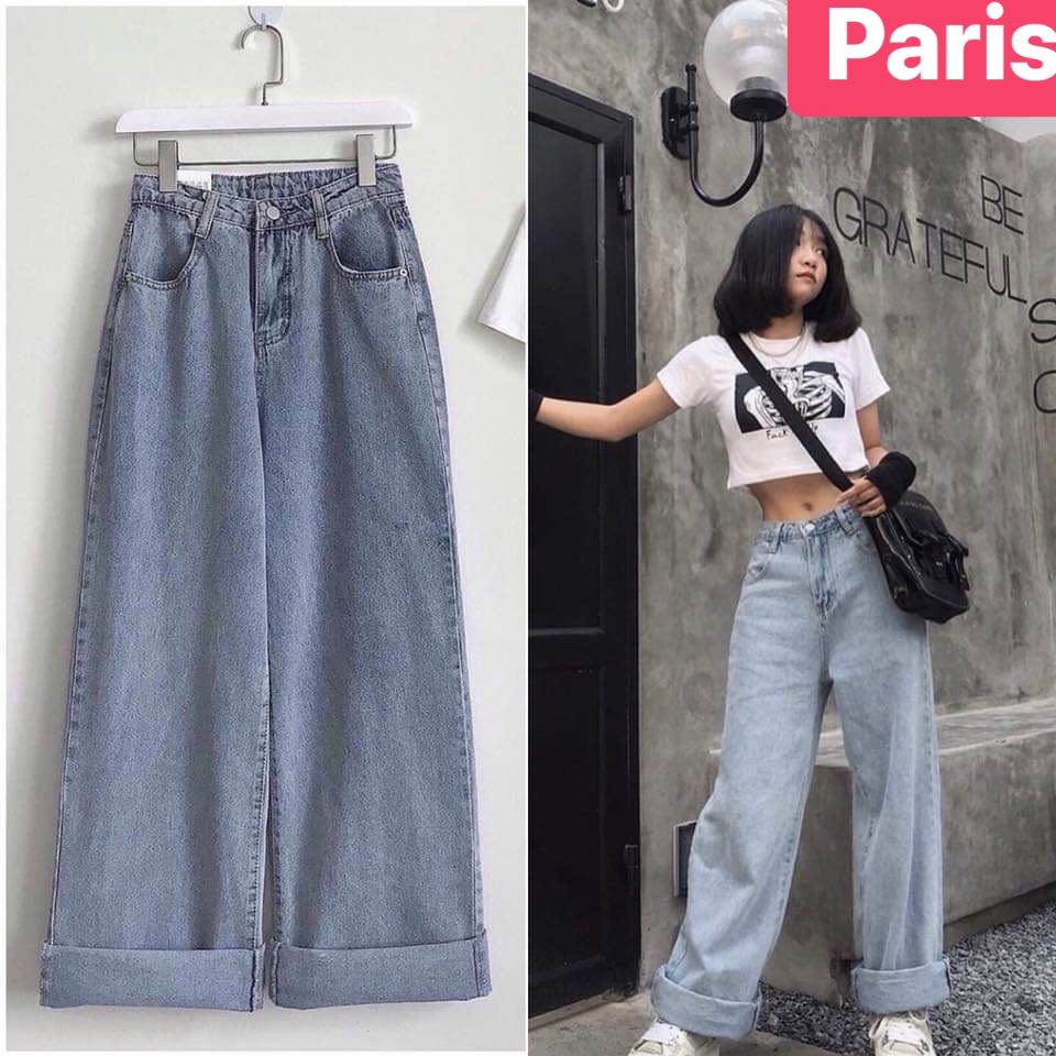 QUẦN BAGGY JEAN NỮ CHẤT BÒ XANH ỐNG SUÔNG RỘNG DÀI LƯNG CAO NÂNG MÔNG ULZZANG PR-20 CAO CẤP - PARIS FASHION