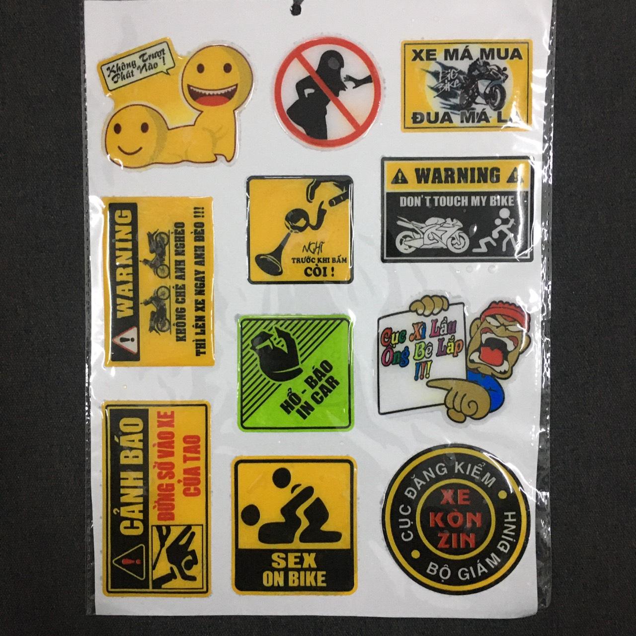 Tem biểu tượng, tem cảnh báo dán xe máy kiểu hoạt hình phũ nhựa siêu dễ thương