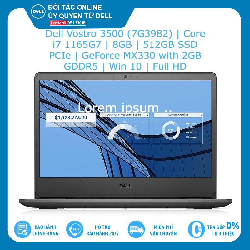 Dell Vostro 3500 (7G3982) | Intel Tiger Lake Core i7 1165G7 | 8GB | 512GB SSD PCIe | GeForce MX330 with 2GB GDDR5 | Win 10 | Full HD Hàng mới 100%, bảo hành chính hãng