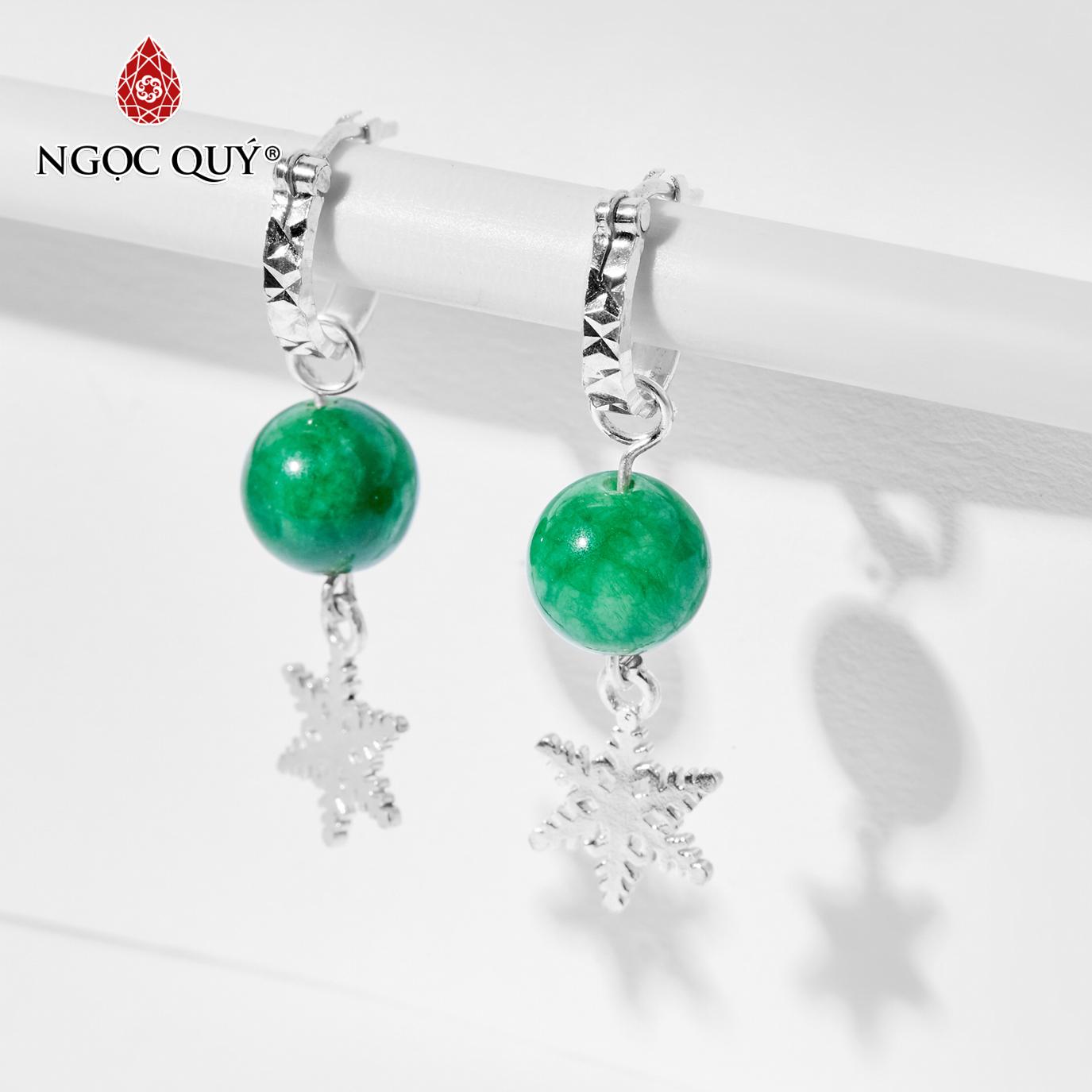 [HCM]Bông Tai Hoa Tuyết Bạc Đính Đá Thiên Nhiên Cẩm Thạch Sơn Thủy Mệnh Hỏa (màu xanh lá đậm) - Ngọc Qúy Gemstones