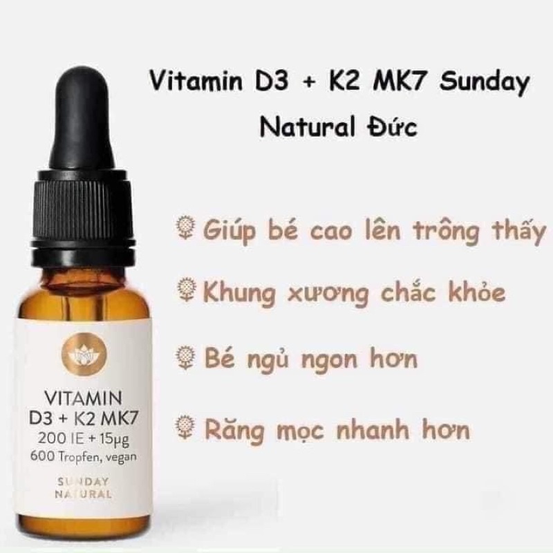 Vitamin d3 k2 mk7 sunday natural đức 20ml - date mới