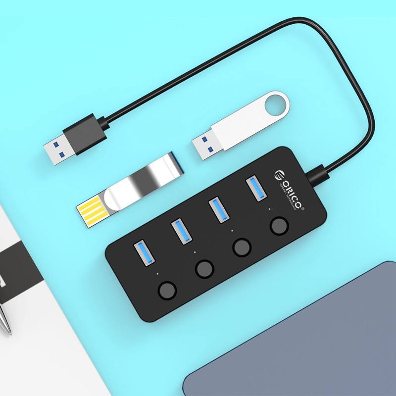 Bộ chia USB HUB 4 cổng USB 3.0 ORICO W9PH4-U3-BK -Nhà Phân Phối Chính Hãng