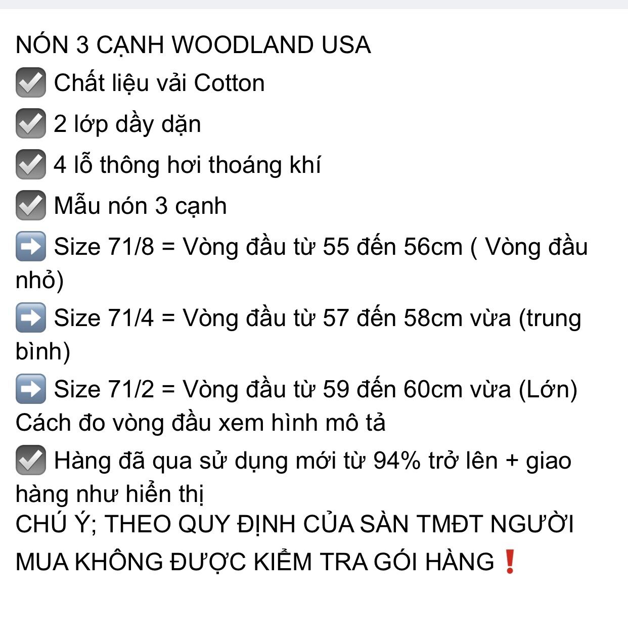 NÓN 3 CẠNH WOODLAND - USA