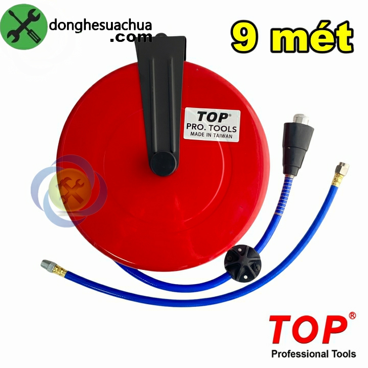 Cuộn dây hơi treo tự rút 9m TOP HR-702A ống 8mm x 12mm HỘP SẮT