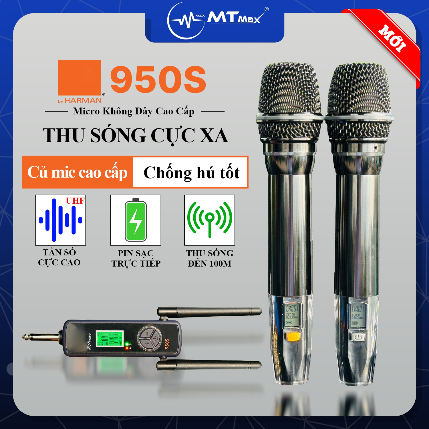 Premium microphone 950s-multi-functional wireless karaoke microphone for all kinds of pull speakers, Echo, amplifier New Design super nice wave catcher up to 100m 12 months warranty