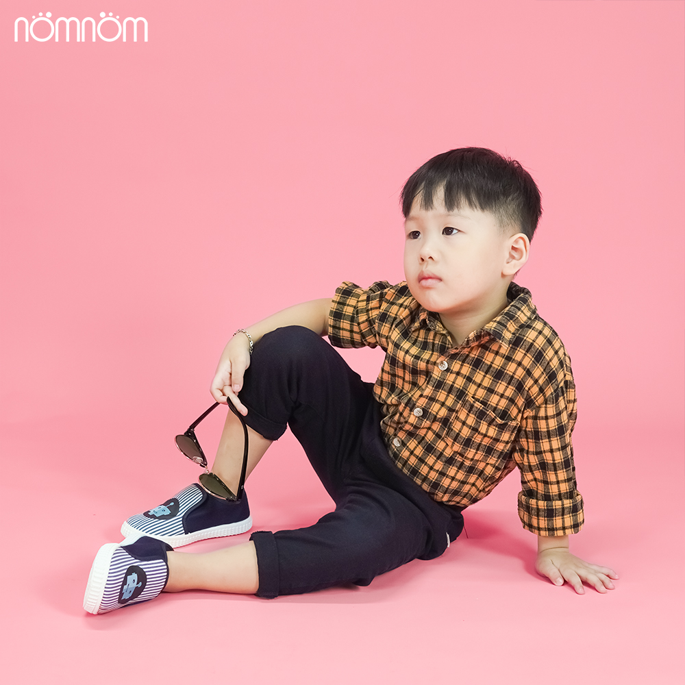 Shoes slipon boys NomNom EPB1934 plaid blue