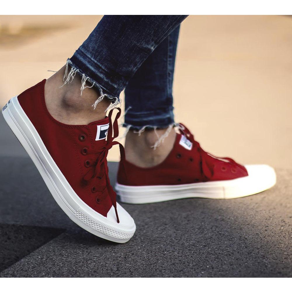 Giày Vải Sneaker Bata Thể Thao CK2 Cổ Thấp Đỏ Đô Nữ