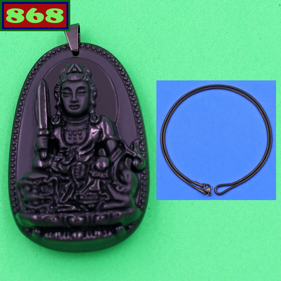 Mặt phật văn thù bồ tát thạch anh đen 3.6 cm metaeb8