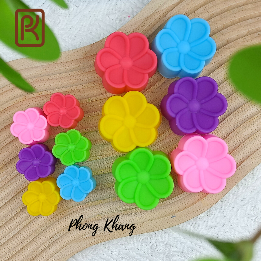 Combo 12 khuôn silicon ( 6 khuôn 5cm-6 khuôn 3cm) Phong Khang hình hoa sứ