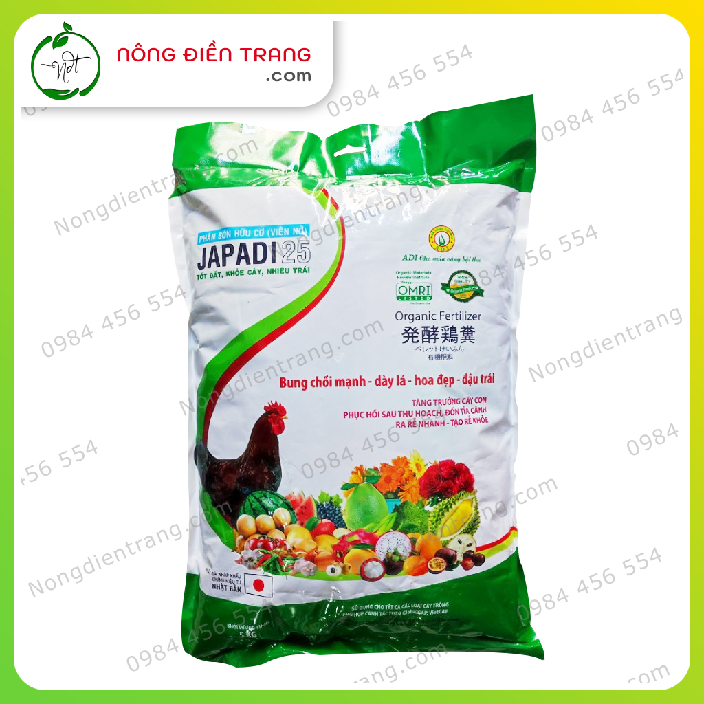 Phân Gà Nhật Bản Japadi 25 Dạng Viên Nở (NPK 4-3-4) - Túi 1Kg - Phân Bón Hữu Cơ Nhật Bản VTNN Nông Điền Trang