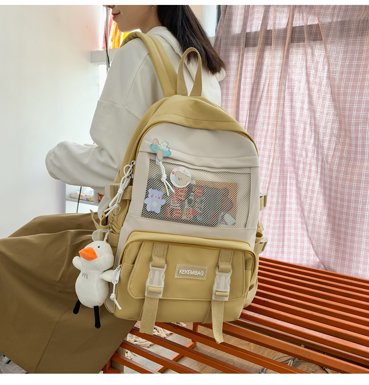 Balo ulzzang Hàn Quốc đi học học sinh sinh viên chống nước tặng sticker và móc gấu