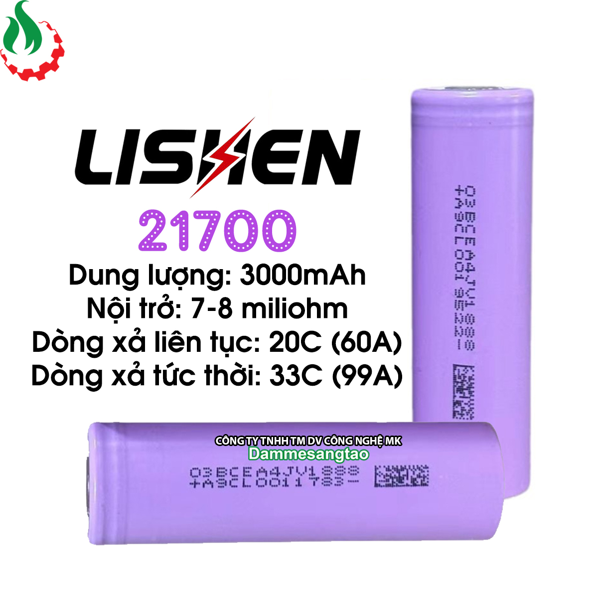 Cell pin 21700 lishen li-ion 3.7v 3000mah 20c - xả 60a