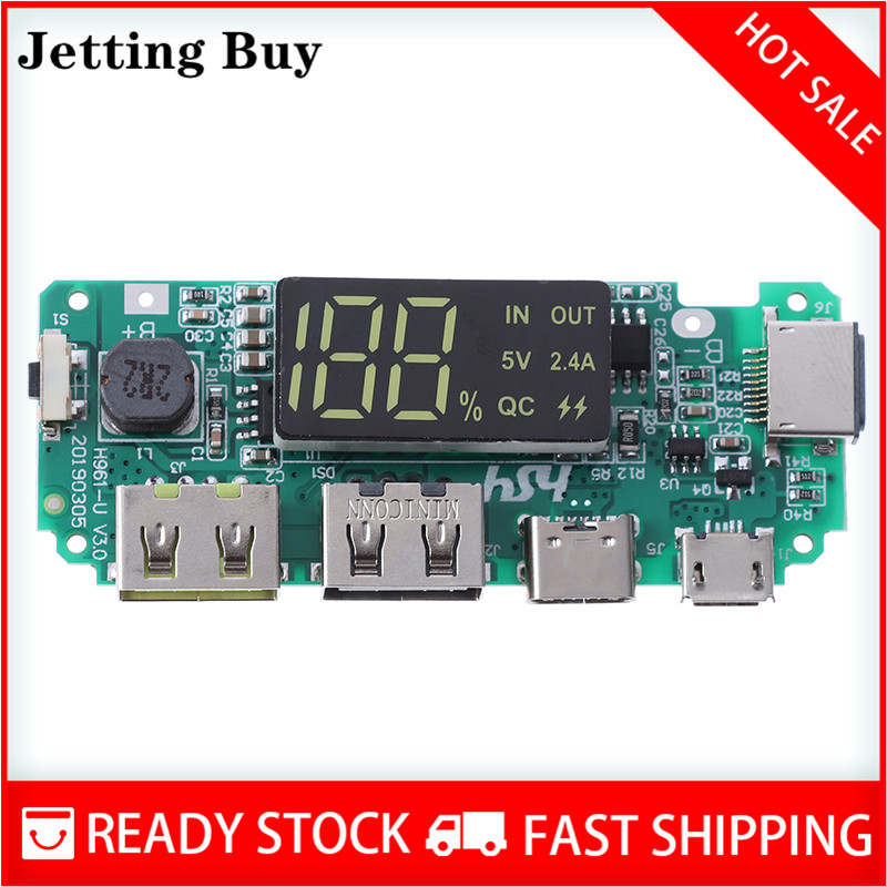 Jettingbuy Bảng sạc điện di động LED kép USB Micro Type-C bảo về mạch USB-INTL