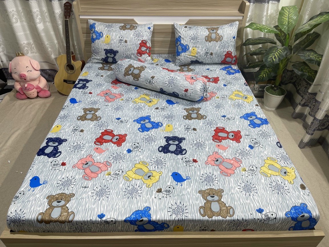 Bộ drap ga thun Hàn quốc mẫu gấu bông mới chất đẹp