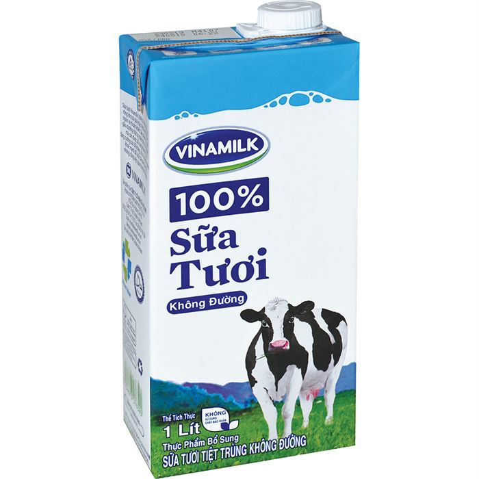 Sữa tiệt trùng Vinamilk 100% không đường Hộp 1L